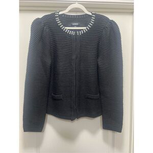 Express Cardigan with Pearl Collar Detail and Puffed Sleeves (Size L)